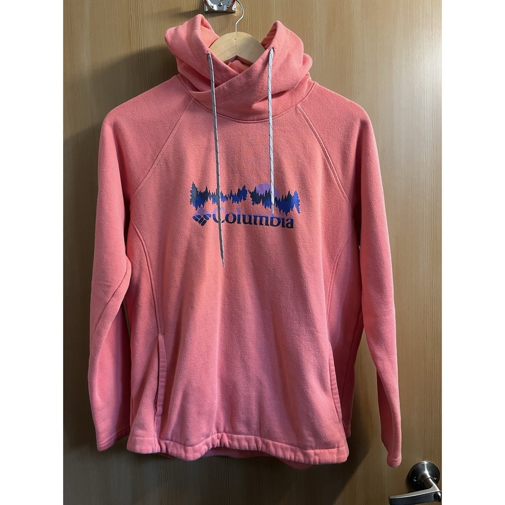Columbia Women's Pullover Hoodie Pink Mountain Graphic Logo Sweatshirt Size M